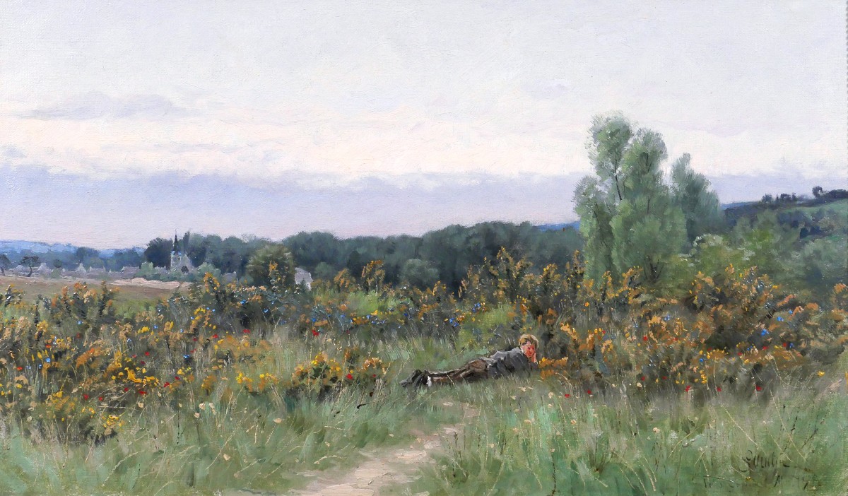Henri Saintin 1846-1899 Val-saint-germain, Essone , Landscape With Flowers, Impressionist Painting