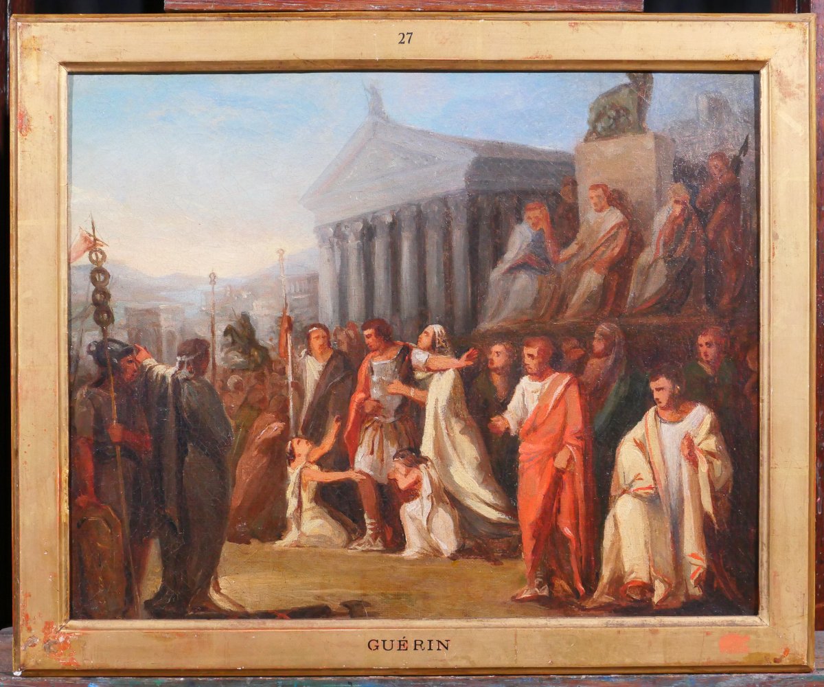 Ecole Française vers 1785-90 Coriolan part en exil, tableau néoclassique David Guérin Girodet-photo-2