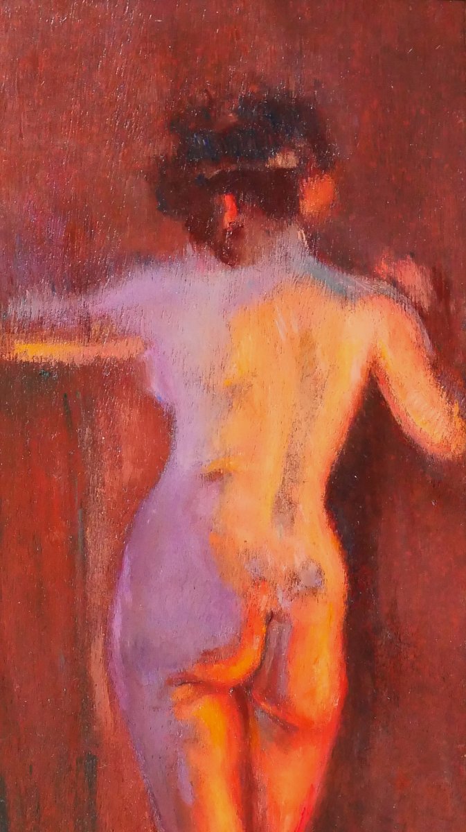 Emile Tremblay 1855-1935 Femme nue, effet en mauve et orange, tableau vers 1900 impressionnisme-photo-3