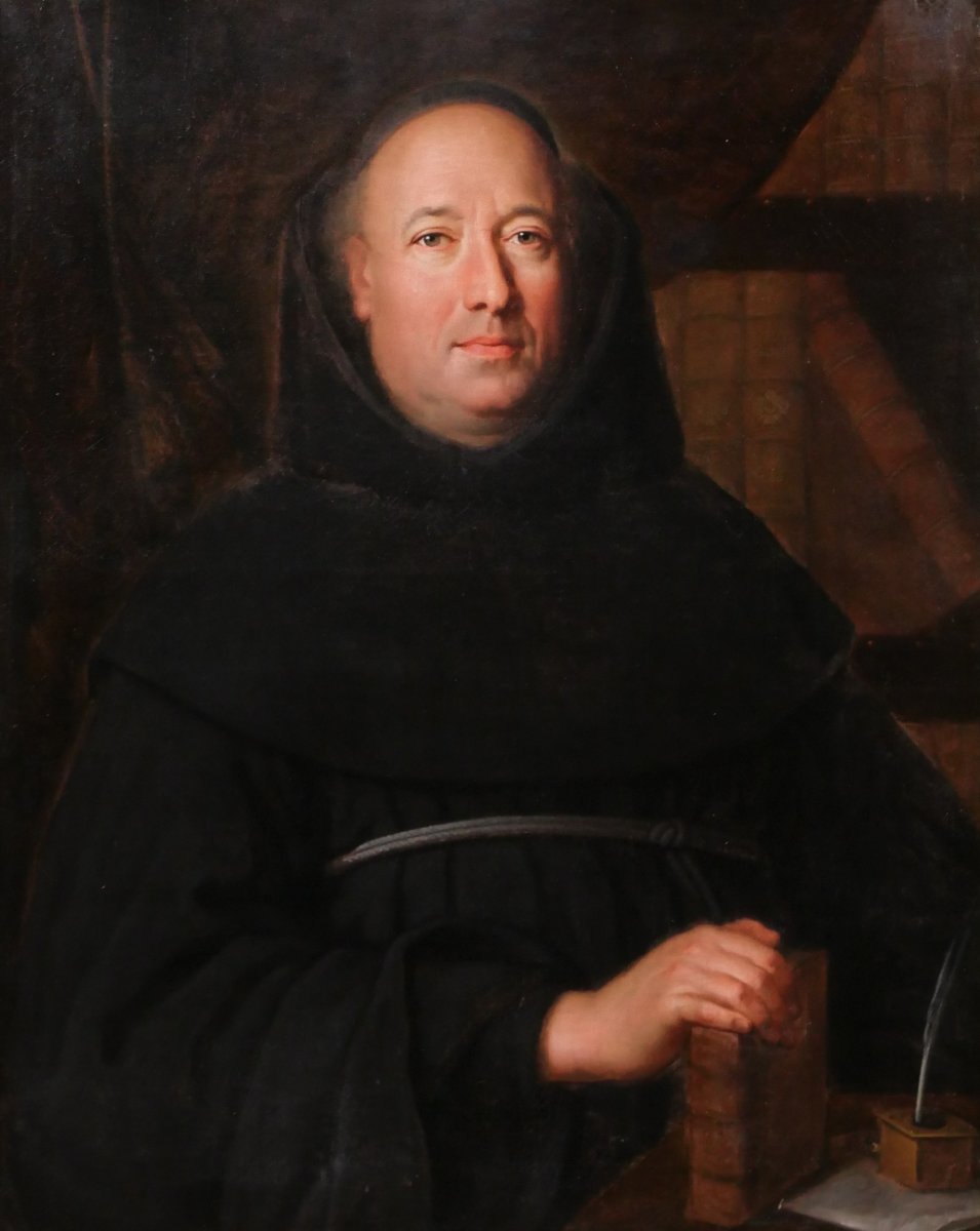 Ecole française fin 17e, Portrait d'un abbé bénédictin, tableau vers 1680-1700 religieux homme-photo-2