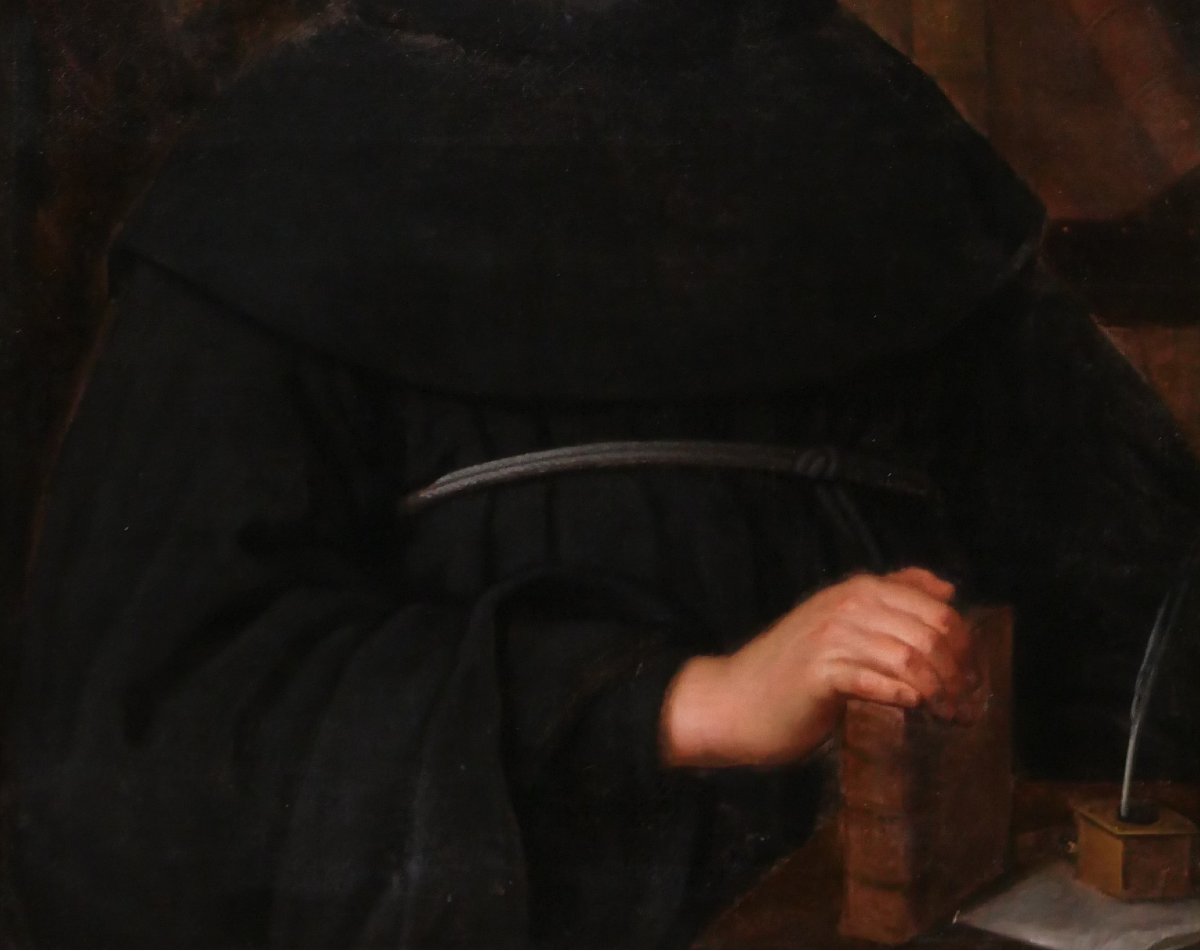 Ecole française fin 17e, Portrait d'un abbé bénédictin, tableau vers 1680-1700 religieux homme-photo-4