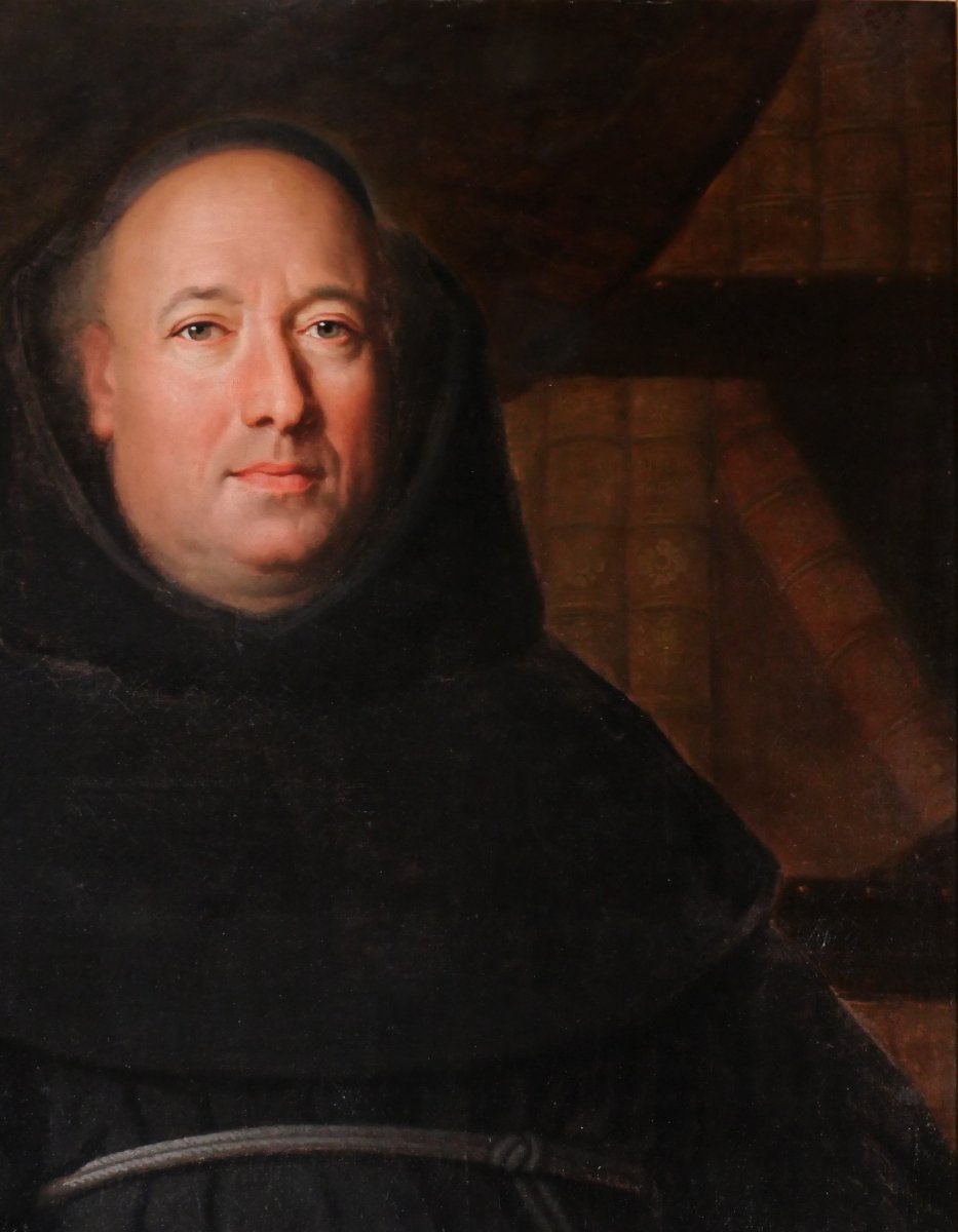 Ecole française fin 17e, Portrait d'un abbé bénédictin, tableau vers 1680-1700 religieux homme-photo-2