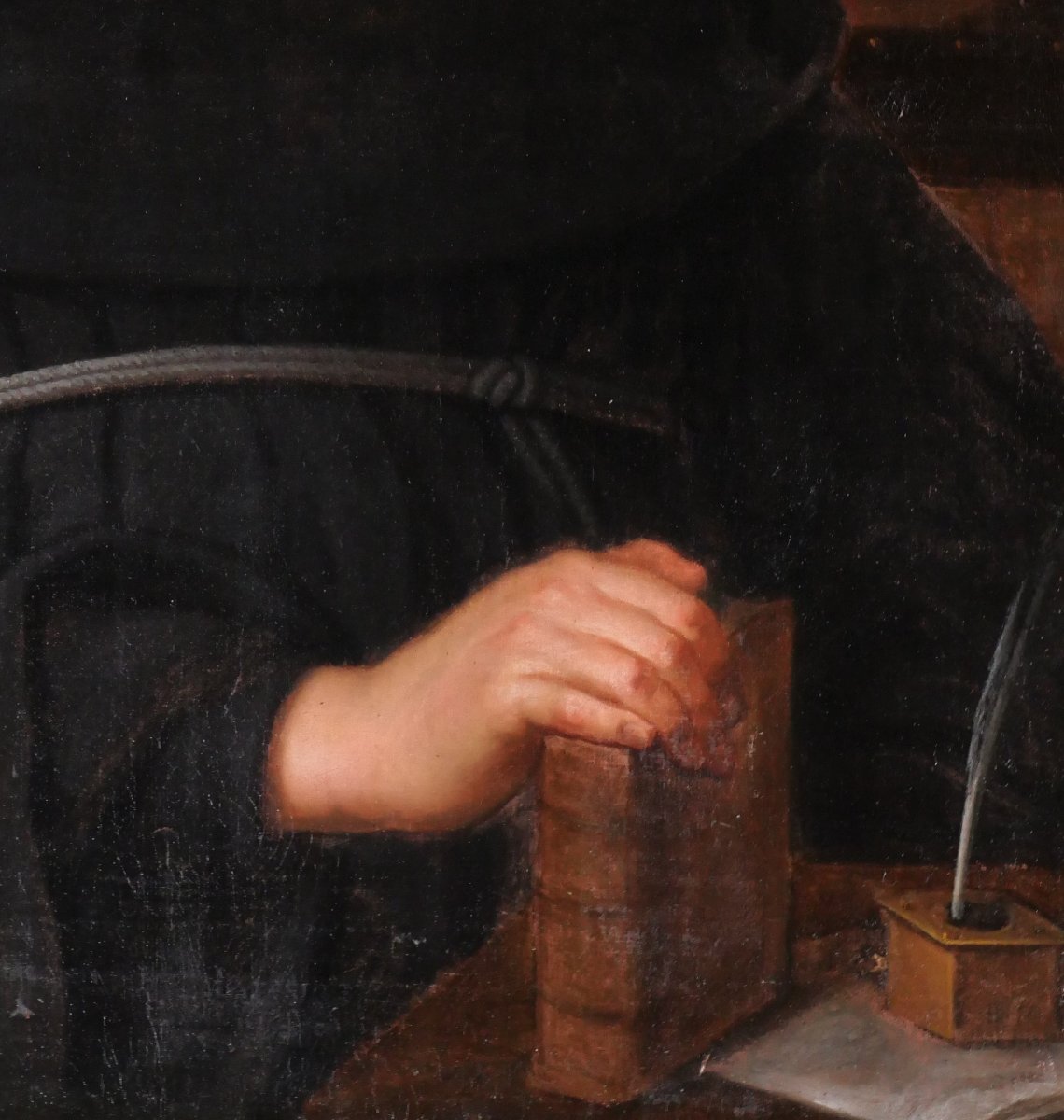 Ecole française fin 17e, Portrait d'un abbé bénédictin, tableau vers 1680-1700 religieux homme-photo-4