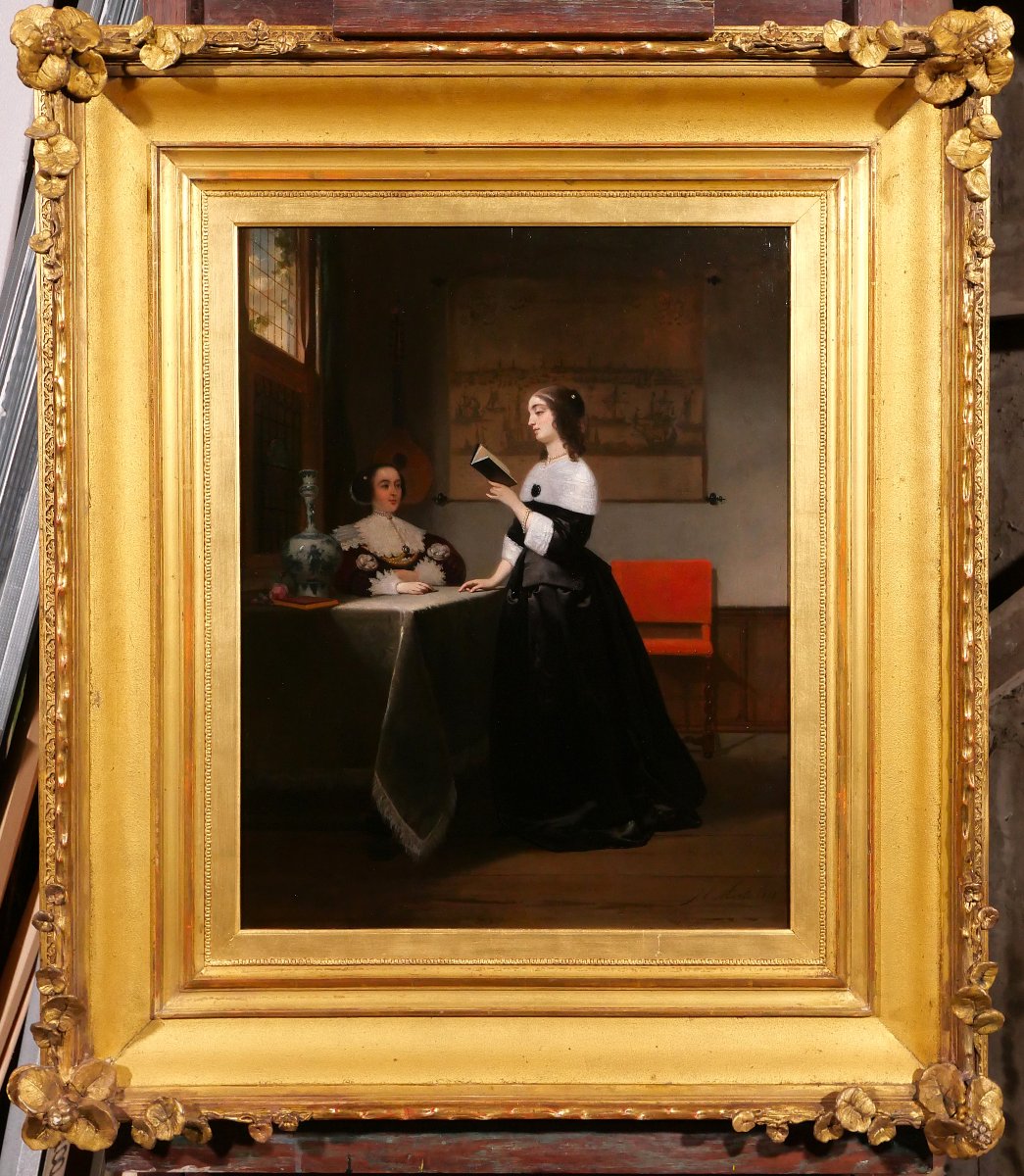 Johannes Cornelis MERTZ 1819-1891 La lettre, tableau 1858 intérieur Pays-Bas Vermeer Hooch-photo-2