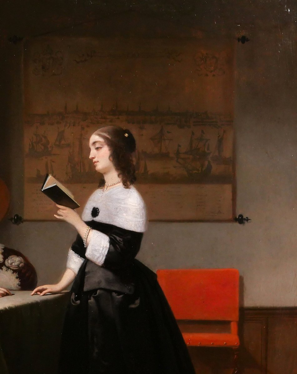 Johannes Cornelis MERTZ 1819-1891 La lettre, tableau 1858 intérieur Pays-Bas Vermeer Hooch-photo-2