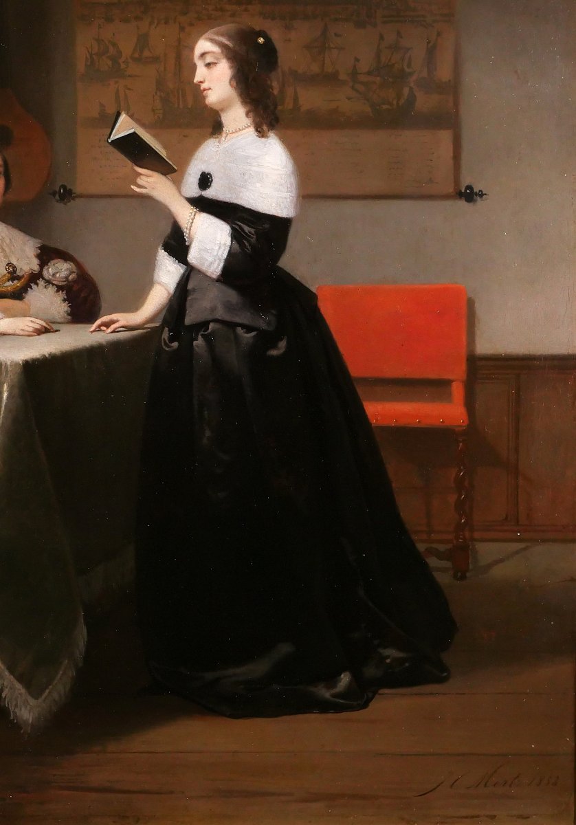 Johannes Cornelis MERTZ 1819-1891 La lettre, tableau 1858 intérieur Pays-Bas Vermeer Hooch-photo-3