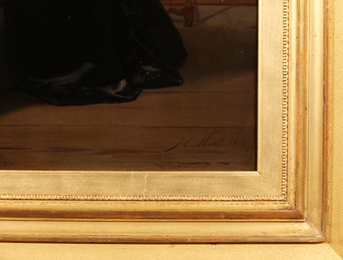 Johannes Cornelis MERTZ 1819-1891 La lettre, tableau 1858 intérieur Pays-Bas Vermeer Hooch-photo-5