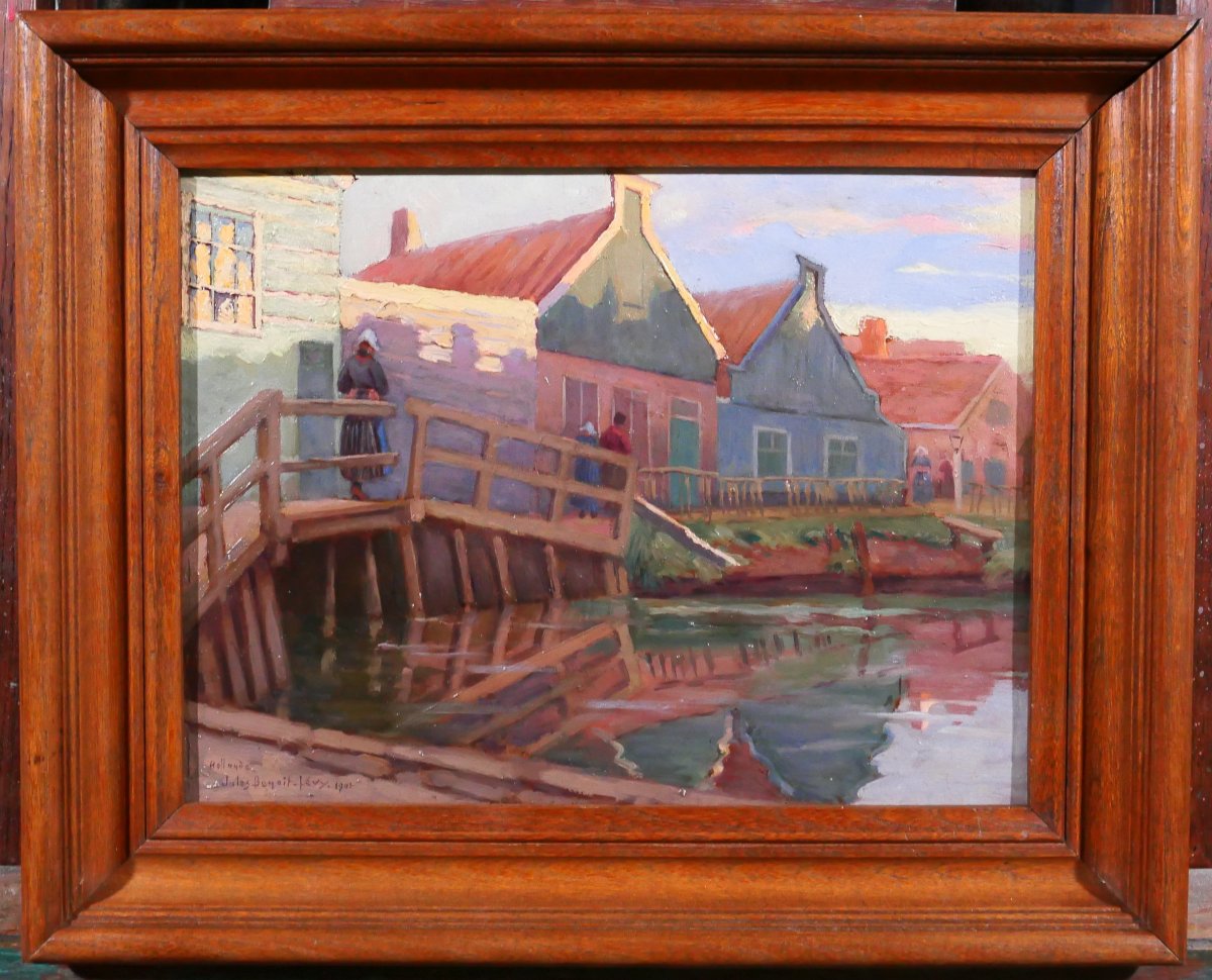 Jules Benoit-Levy 1866-1952 Pays-Bas, paysage aux maisons colorées, Volendam ? tableau 1901-photo-2