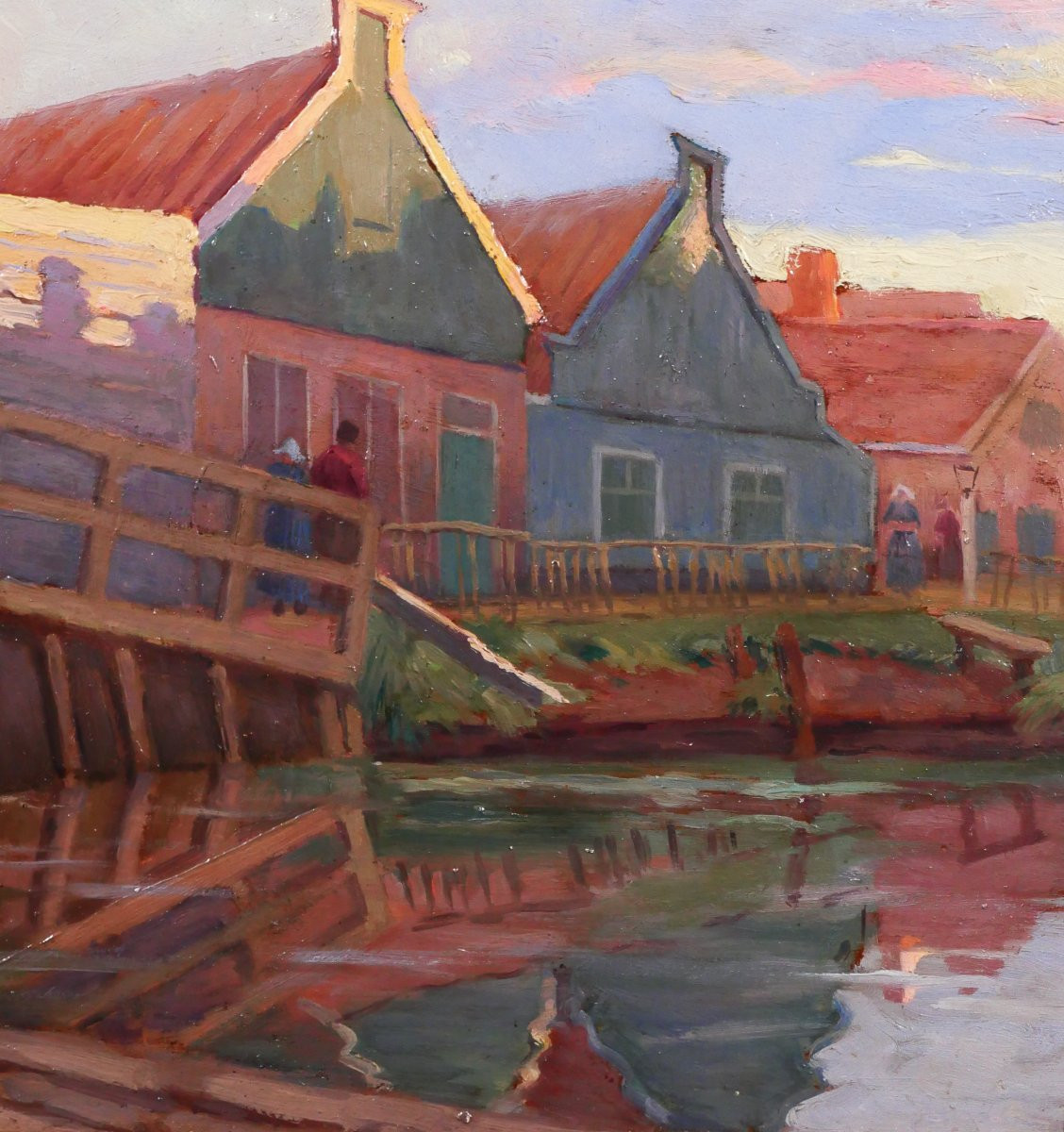 Jules Benoit-Levy 1866-1952 Pays-Bas, paysage aux maisons colorées, Volendam ? tableau 1901-photo-4