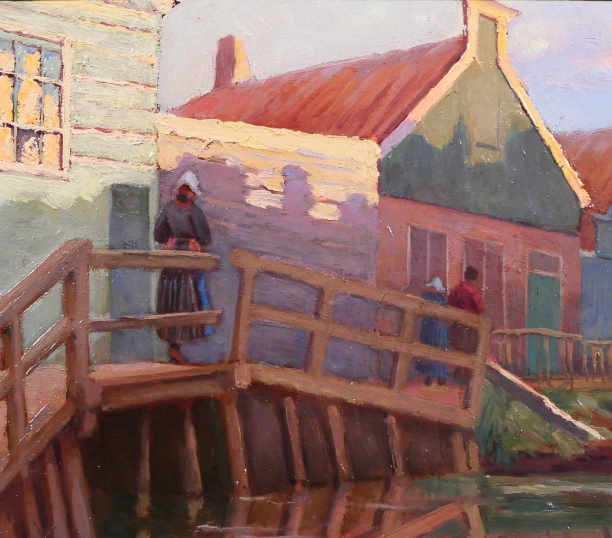 Jules Benoit-Levy 1866-1952 Pays-Bas, paysage aux maisons colorées, Volendam ? tableau 1901-photo-1