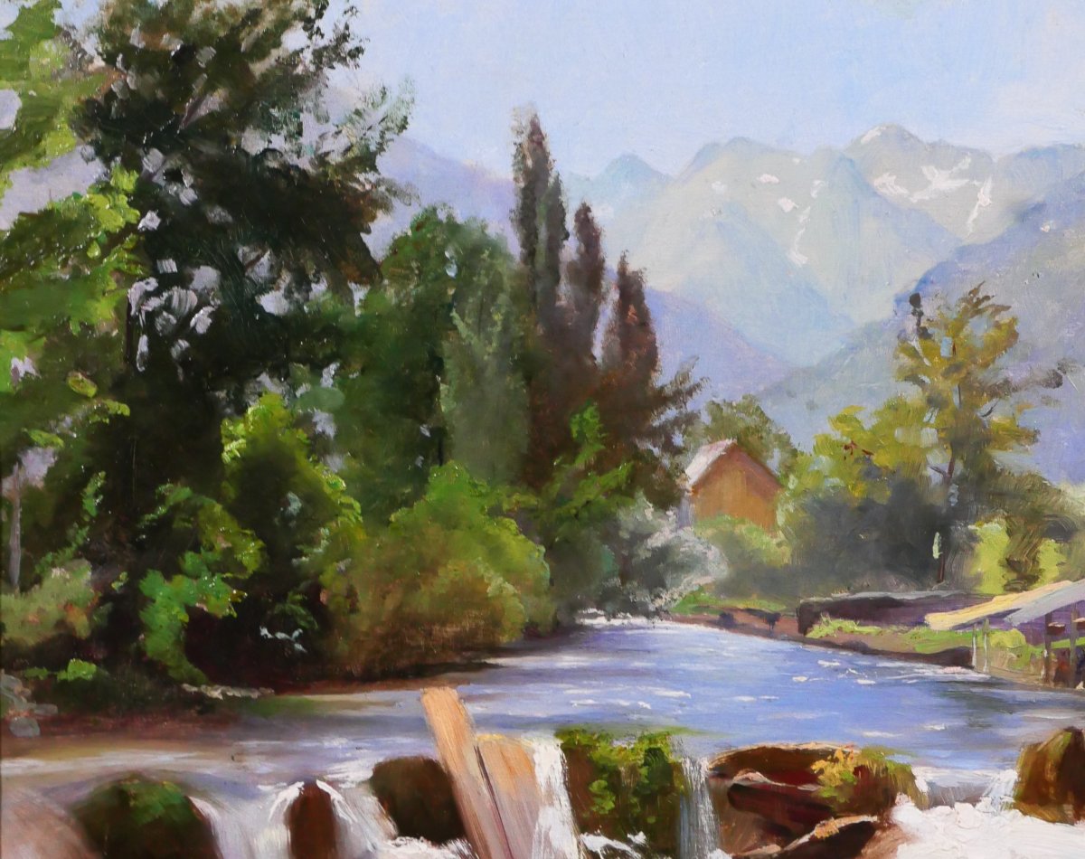 Léon MAYET 1858-1939 Luchon, paysage à la Pique, tableau, vers 1900 Pyrénées montagne-photo-1