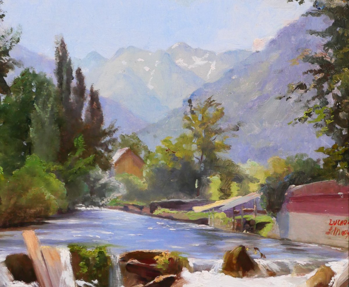 Léon MAYET 1858-1939 Luchon, paysage à la Pique, tableau, vers 1900 Pyrénées montagne-photo-2