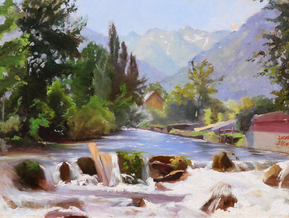Léon MAYET 1858-1939 Luchon, paysage à la Pique, tableau, vers 1900 Pyrénées montagne