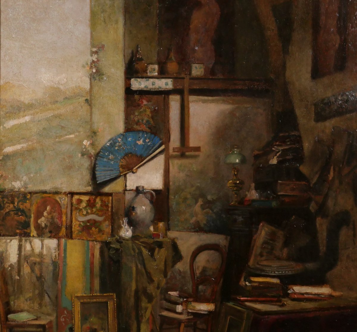 Emile RIMBOUT 1849-1926 L'atelier de l'artiste à Bruxelles, tableau, vers 1890 intérieur-photo-3