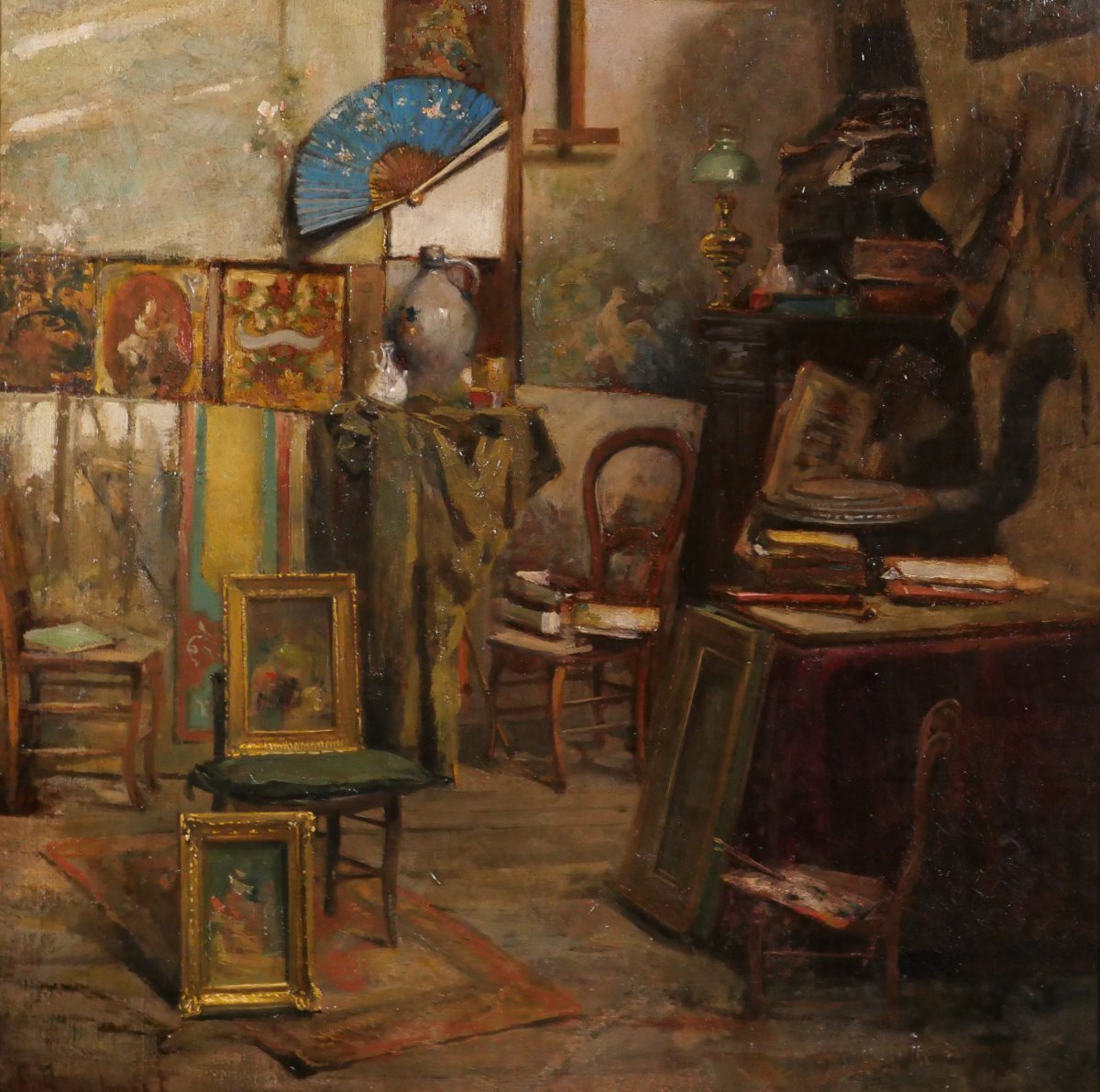 Emile RIMBOUT 1849-1926 L'atelier de l'artiste à Bruxelles, tableau, vers 1890 intérieur-photo-4