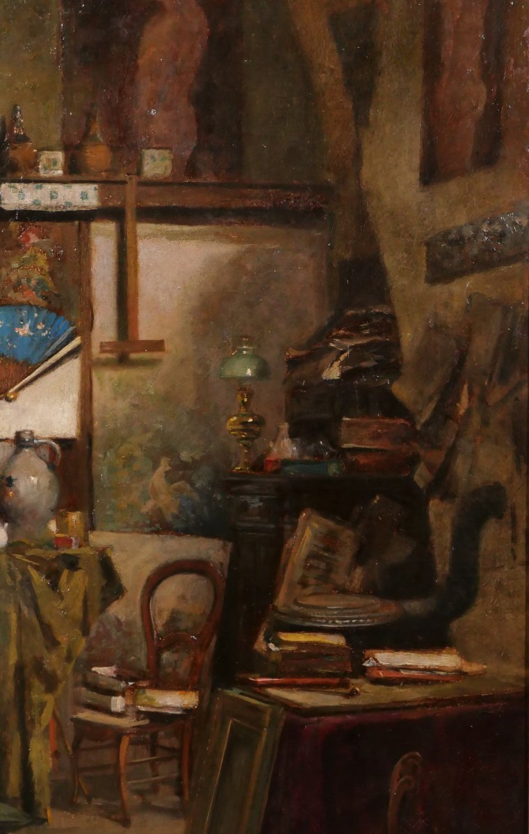 Emile RIMBOUT 1849-1926 L'atelier de l'artiste à Bruxelles, tableau, vers 1890 intérieur-photo-2