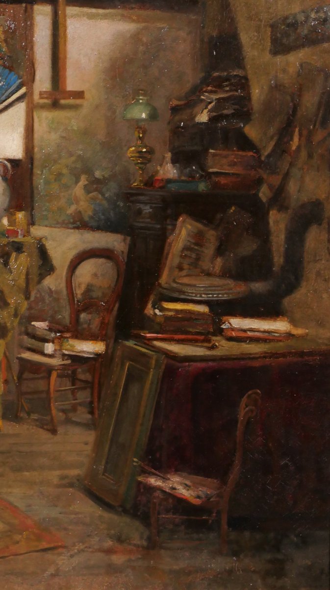 Emile RIMBOUT 1849-1926 L'atelier de l'artiste à Bruxelles, tableau, vers 1890 intérieur-photo-3
