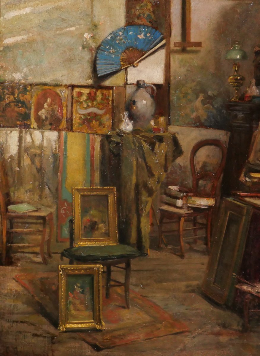 Emile RIMBOUT 1849-1926 L'atelier de l'artiste à Bruxelles, tableau, vers 1890 intérieur-photo-4