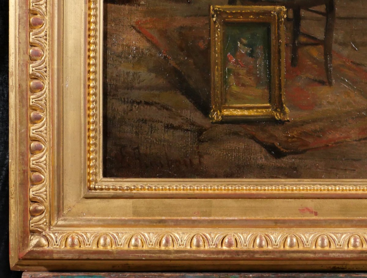 Emile RIMBOUT 1849-1926 L'atelier de l'artiste à Bruxelles, tableau, vers 1890 intérieur-photo-5