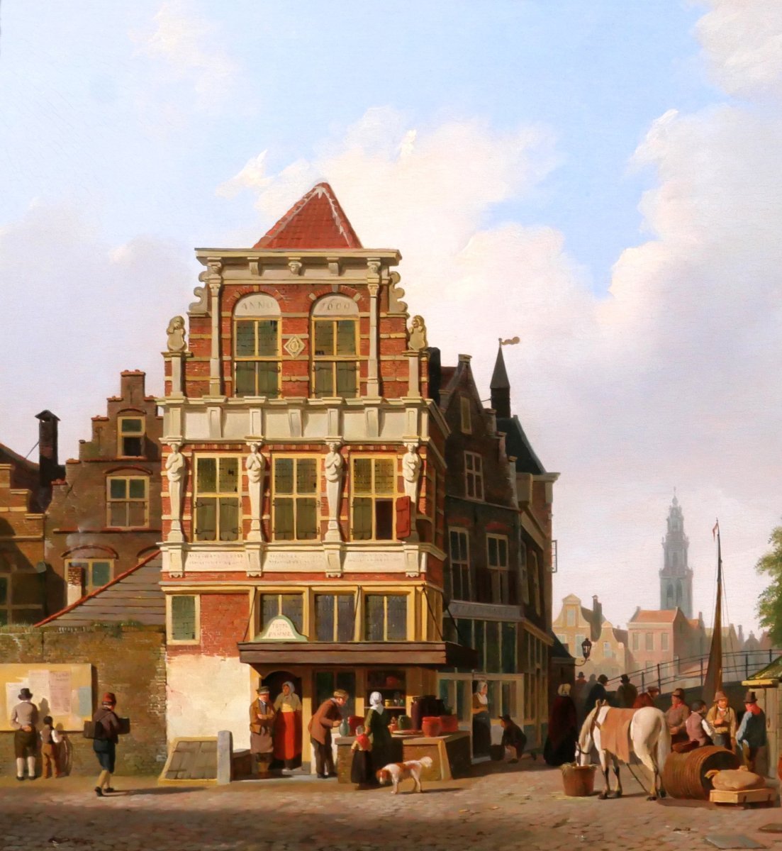 Johannes Rutten 1809-1884 Amsterdam, Lively Landscape With Westerkerk, Painting, Ca. 1840-50-photo-3