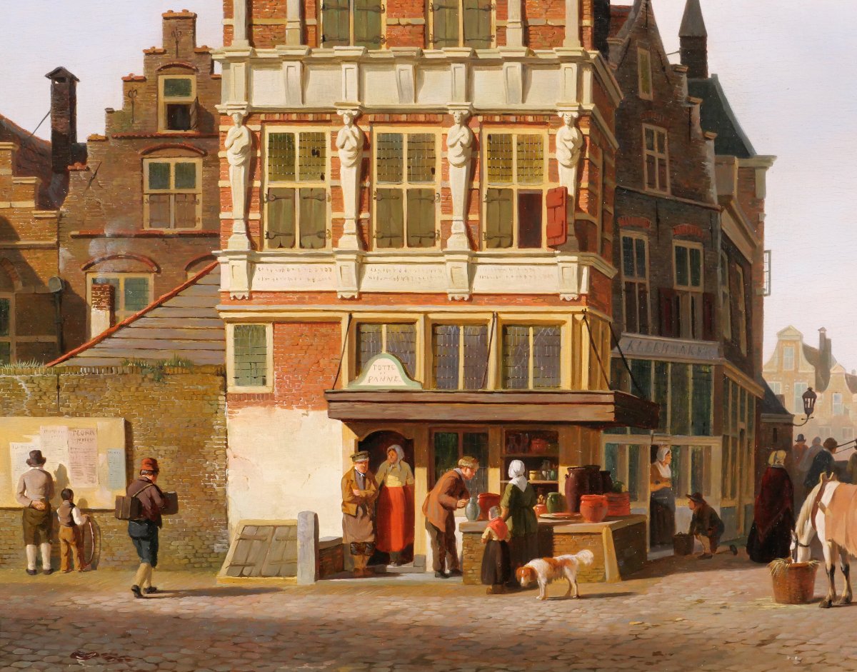 Johannes Rutten 1809-1884 Amsterdam, Lively Landscape With Westerkerk, Painting, Ca. 1840-50-photo-1
