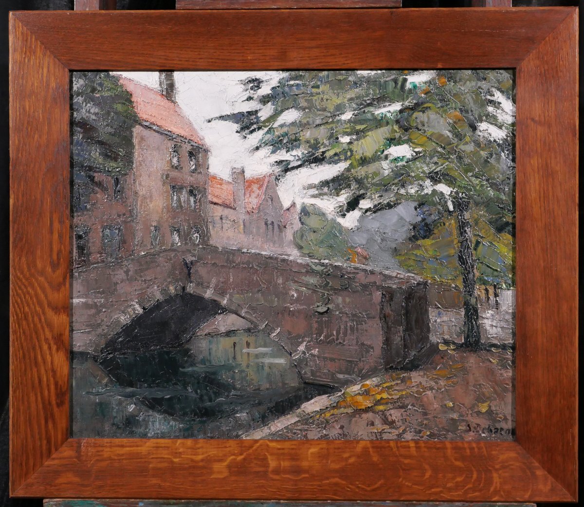 Stéphane-Georges DEBAENE 1902-1946 Bruges, paysage, tableau vers 1930-40 Belgique Art Déco-photo-2