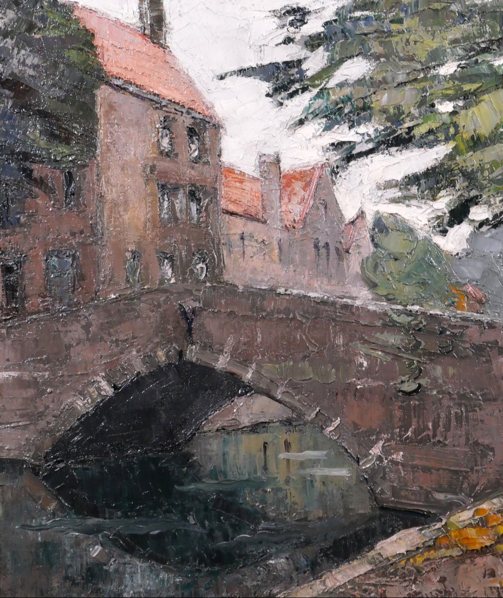 Stéphane-Georges DEBAENE 1902-1946 Bruges, paysage, tableau vers 1930-40 Belgique Art Déco-photo-3