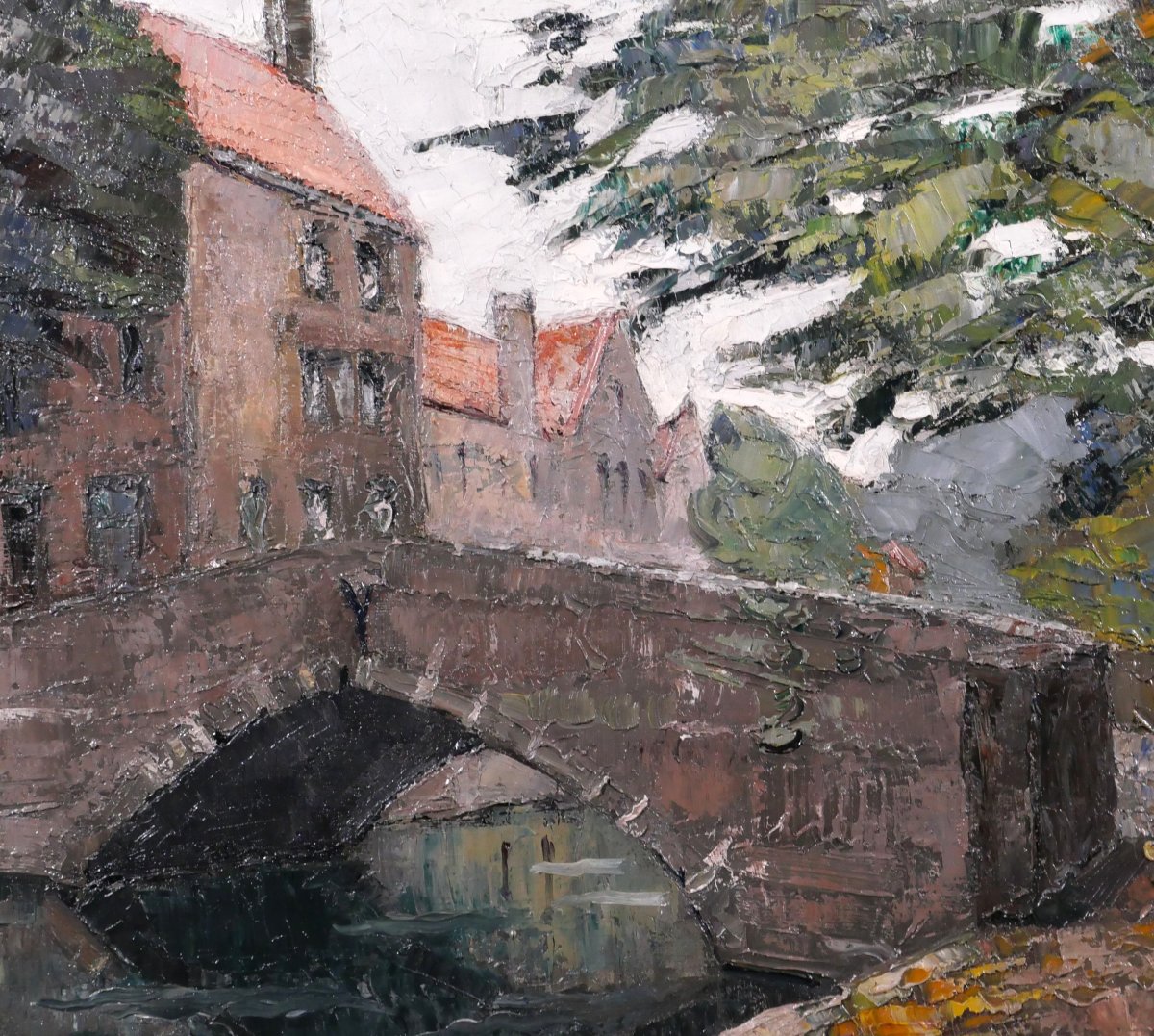 Stéphane-Georges DEBAENE 1902-1946 Bruges, paysage, tableau vers 1930-40 Belgique Art Déco-photo-1