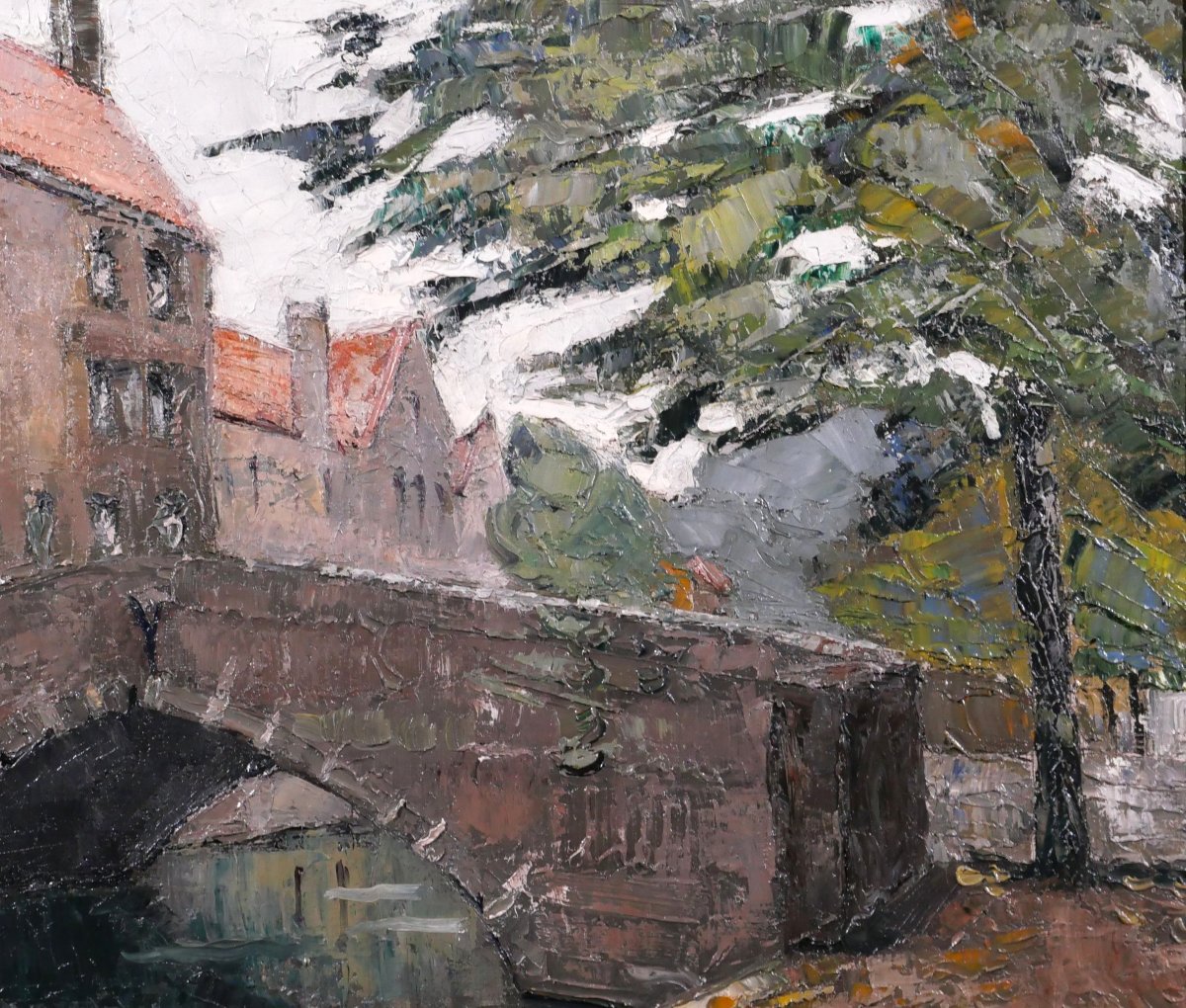 Stéphane-Georges DEBAENE 1902-1946 Bruges, paysage, tableau vers 1930-40 Belgique Art Déco-photo-2