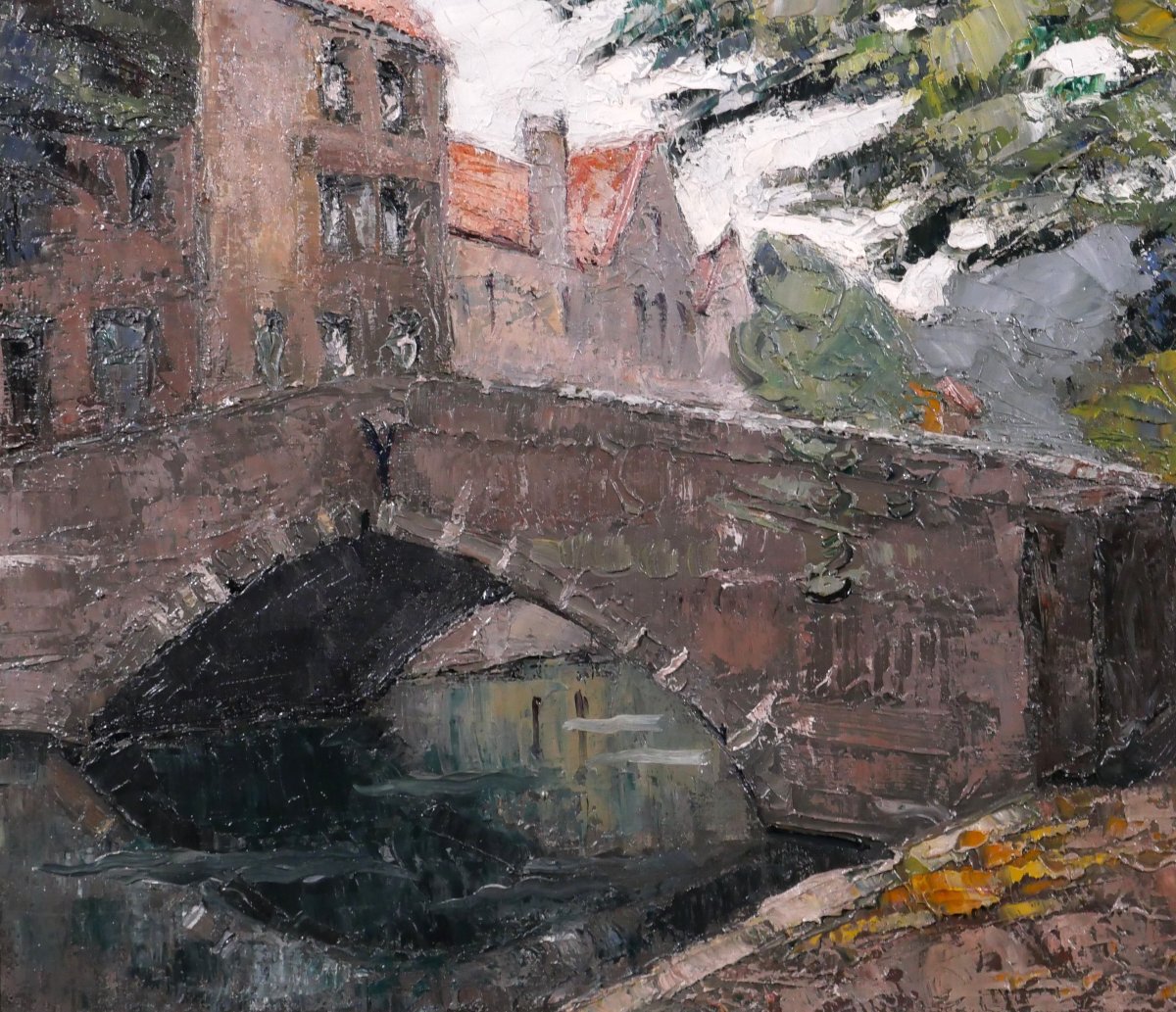 Stéphane-Georges DEBAENE 1902-1946 Bruges, paysage, tableau vers 1930-40 Belgique Art Déco-photo-4