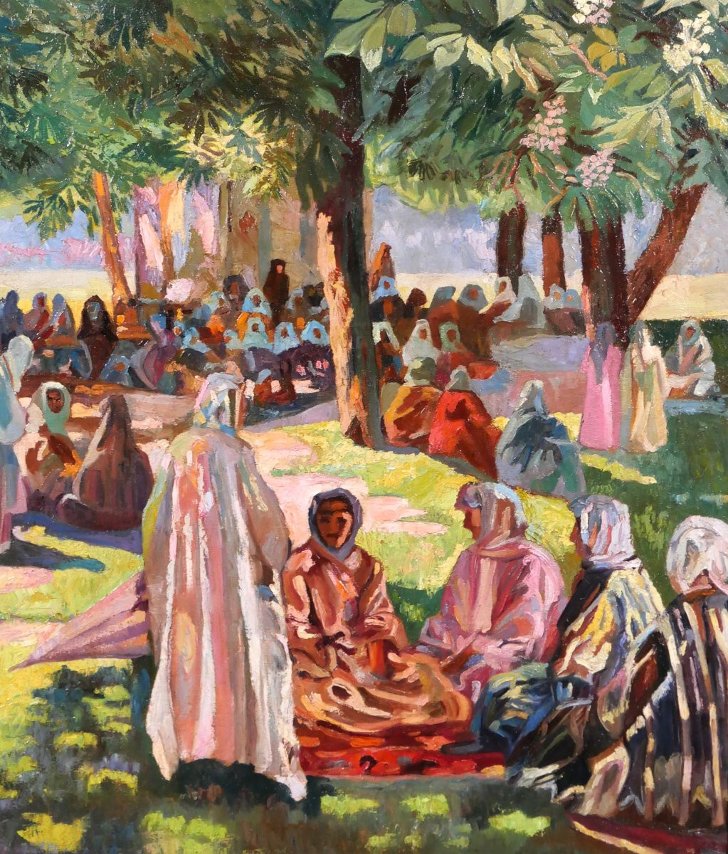 Léonard Pelgrims 1894-1967 Belgian Congo, Animated Scene, Painting Circa 1930 African Landscape-photo-4