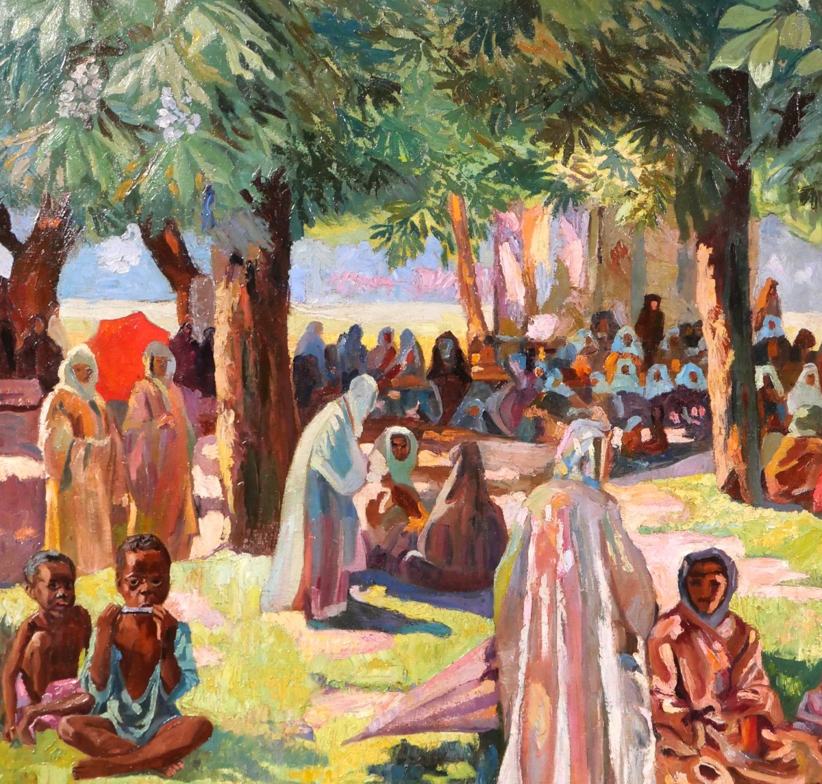 Léonard Pelgrims 1894-1967 Belgian Congo, Animated Scene, Painting Circa 1930 African Landscape-photo-1