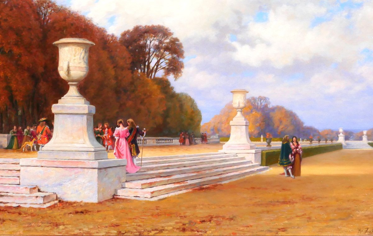 Henri Zuber 1844-1909 Versailles, The Park Of The Castle, Painting, 1898-99, Alsace Landscape-photo-3