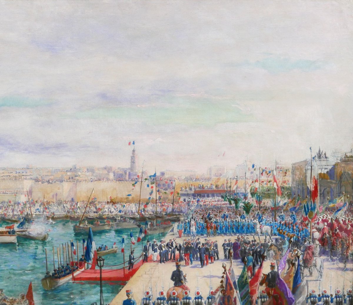 Paul Merwart 1855-1902 Tunisia, The Port Of Sousse, Inauguration Of Port Works, Large Painting-photo-2