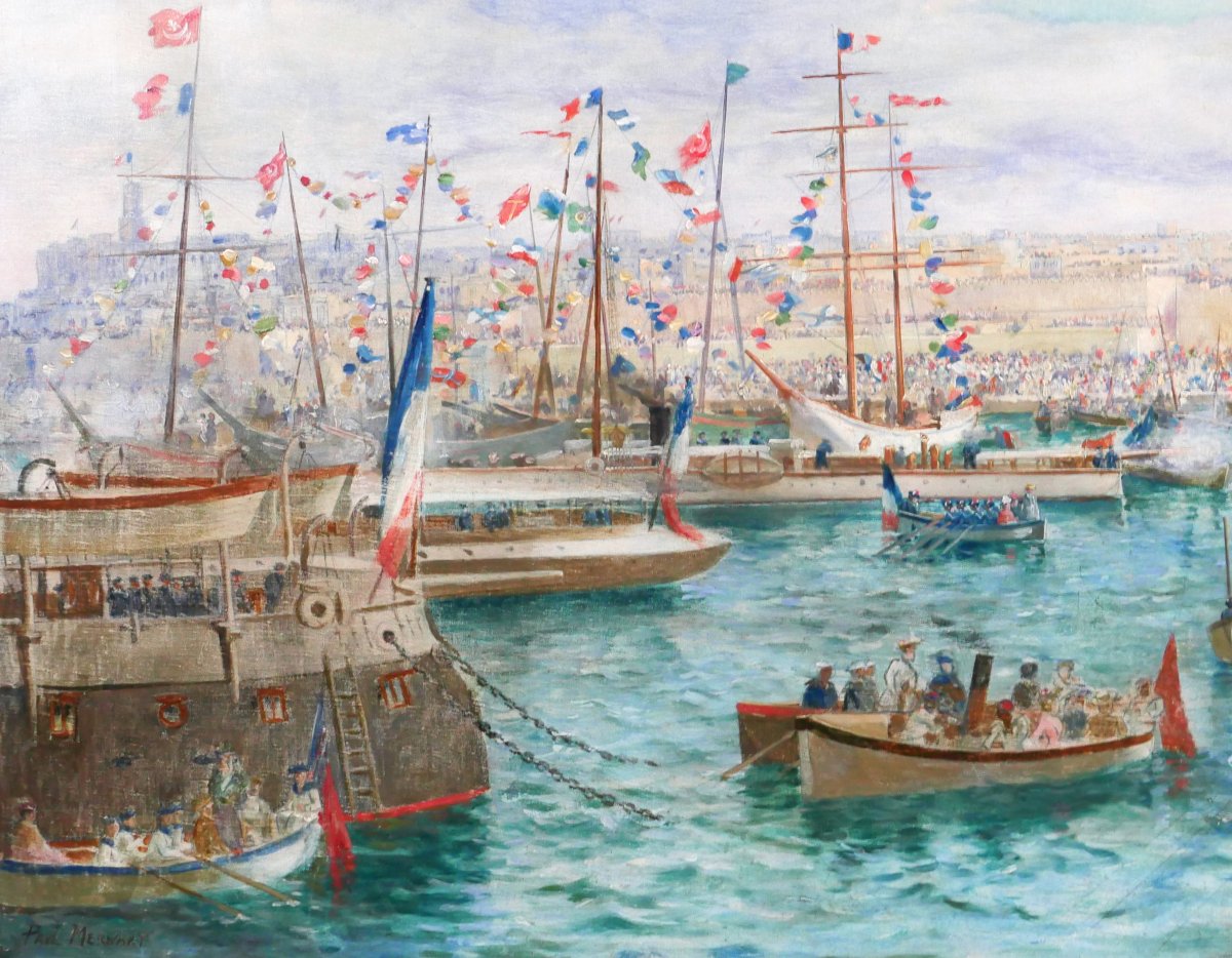 Paul Merwart 1855-1902 Tunisia, The Port Of Sousse, Inauguration Of Port Works, Large Painting-photo-4