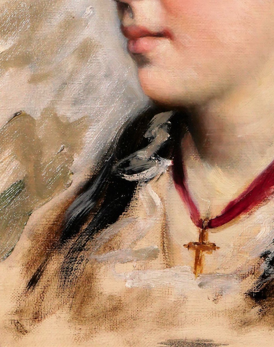 Jules Gardot 1828-1891 Portrait Of A Young Italian Woman, Painting, Italy, Circa 1870-photo-4