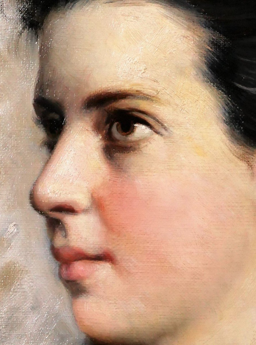 Jules Gardot 1828-1891 Portrait Of A Young Italian Woman, Painting, Italy, Circa 1870-photo-6