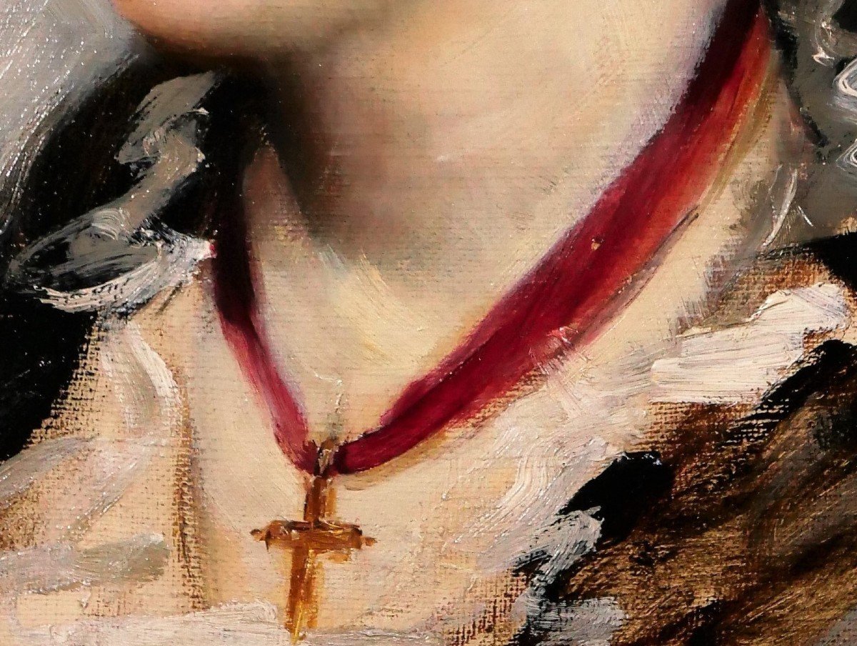 Jules Gardot 1828-1891 Portrait Of A Young Italian Woman, Painting, Italy, Circa 1870-photo-7
