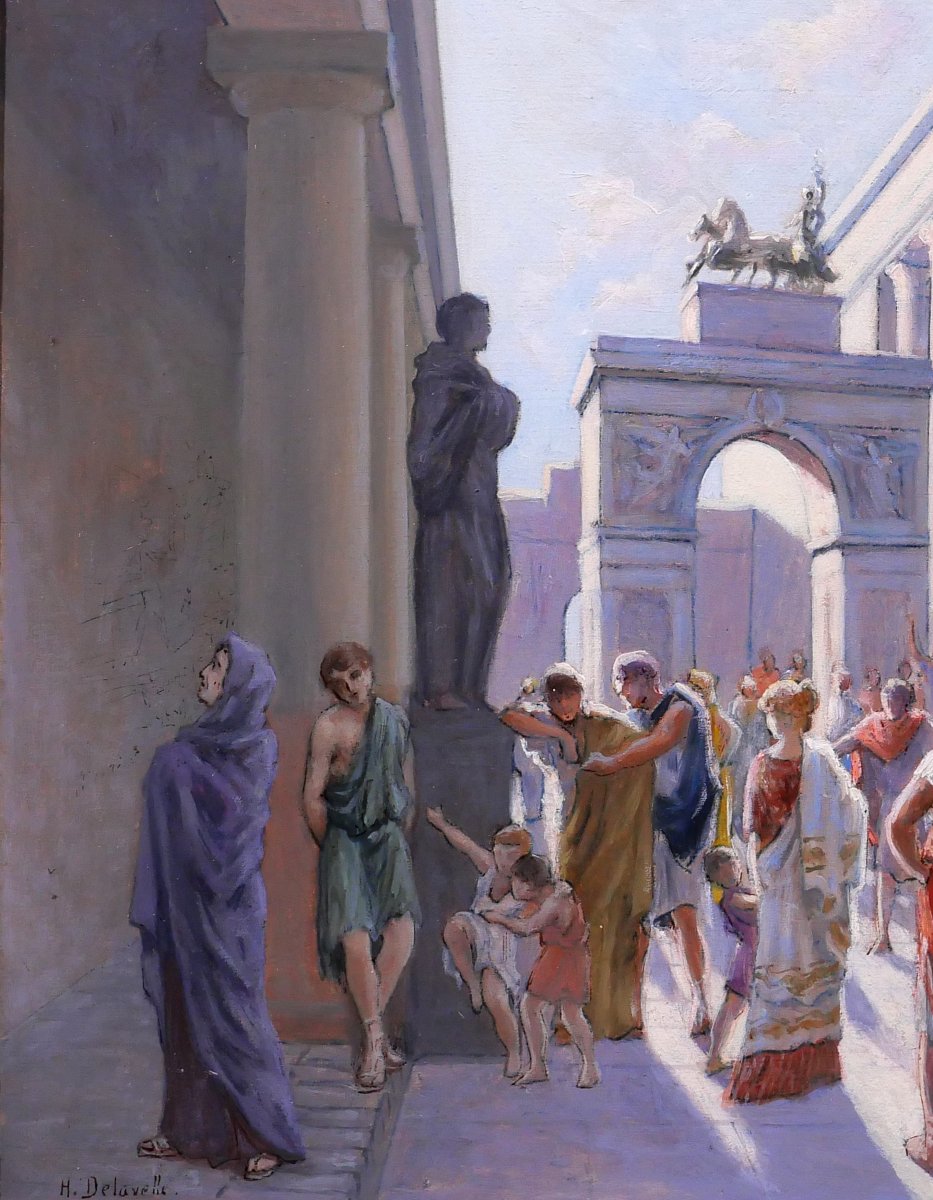 Henri-Victor Delavelle 1868-1919 Antiquité romaine, scène de rue, tableau Italie Rome paysage-photo-4
