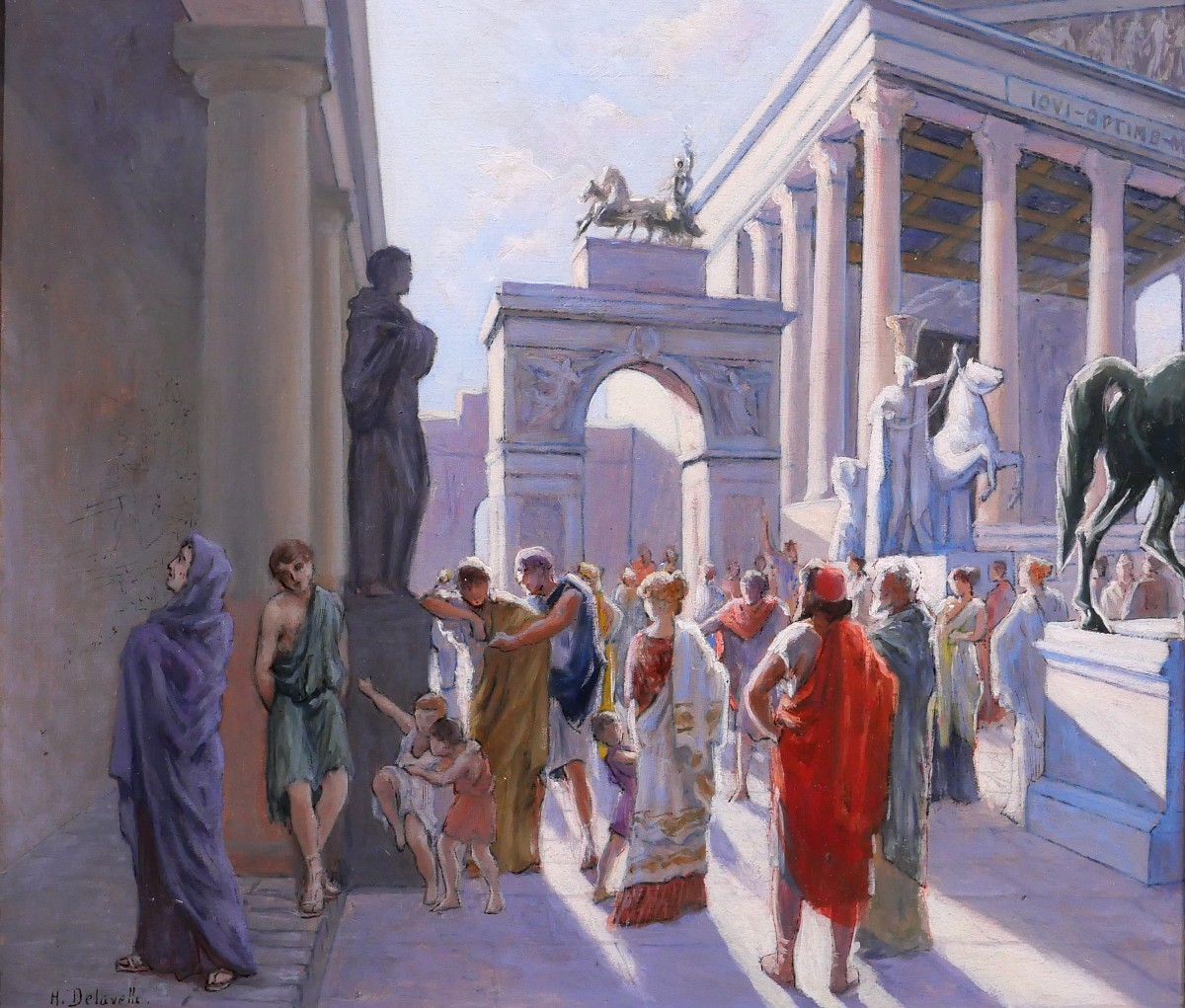 Henri-Victor Delavelle 1868-1919 Antiquité romaine, scène de rue, tableau Italie Rome paysage