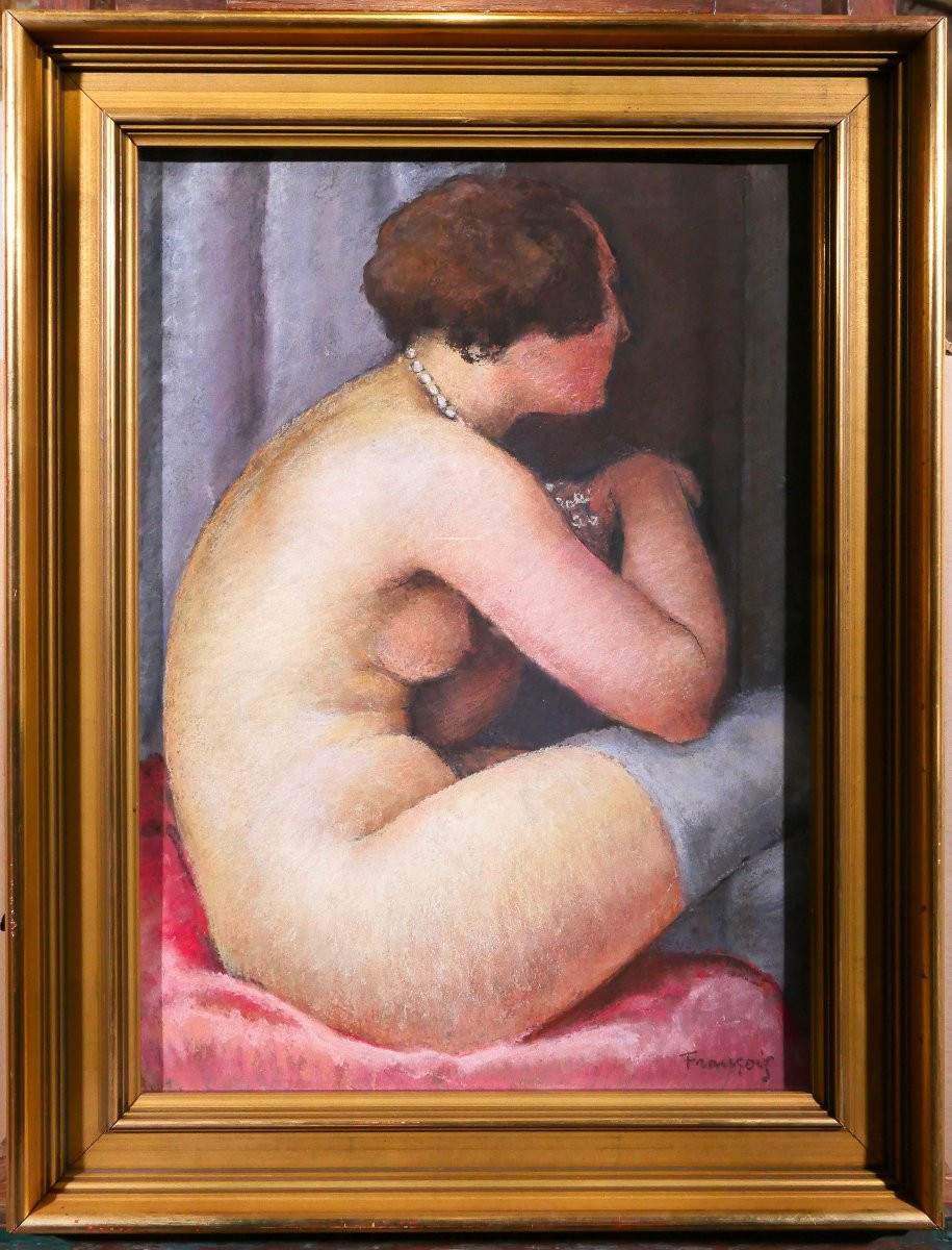 Gustave François 1883-1964 Femme Nue Au Bas Gris, Pastel, Circa 1924-30 Art Deco Painting-photo-2