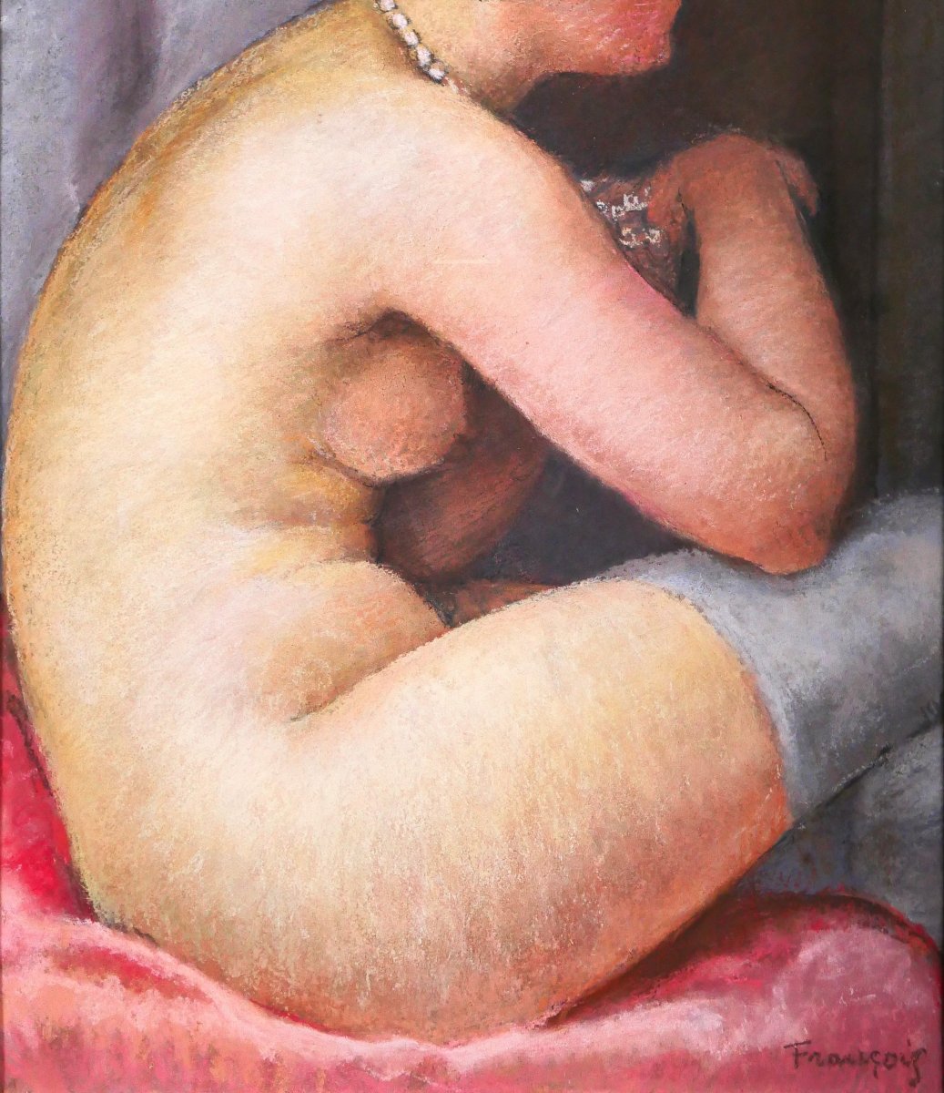 Gustave François 1883-1964 Femme Nue Au Bas Gris, Pastel, Circa 1924-30 Art Deco Painting-photo-4