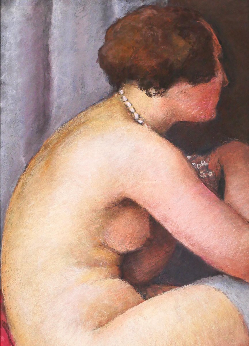 Gustave François 1883-1964 Femme Nue Au Bas Gris, Pastel, Circa 1924-30 Art Deco Painting-photo-1