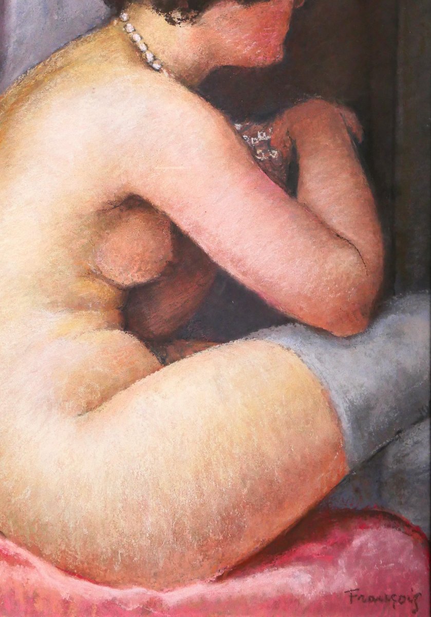 Gustave François 1883-1964 Femme Nue Au Bas Gris, Pastel, Circa 1924-30 Art Deco Painting-photo-3