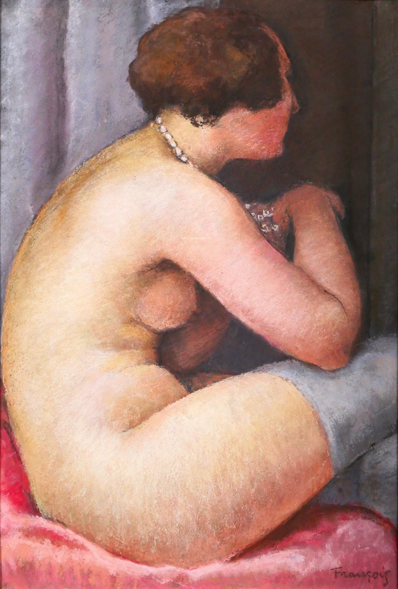 Gustave François 1883-1964 Femme Nue Au Bas Gris, Pastel, Circa 1924-30 Art Deco Painting