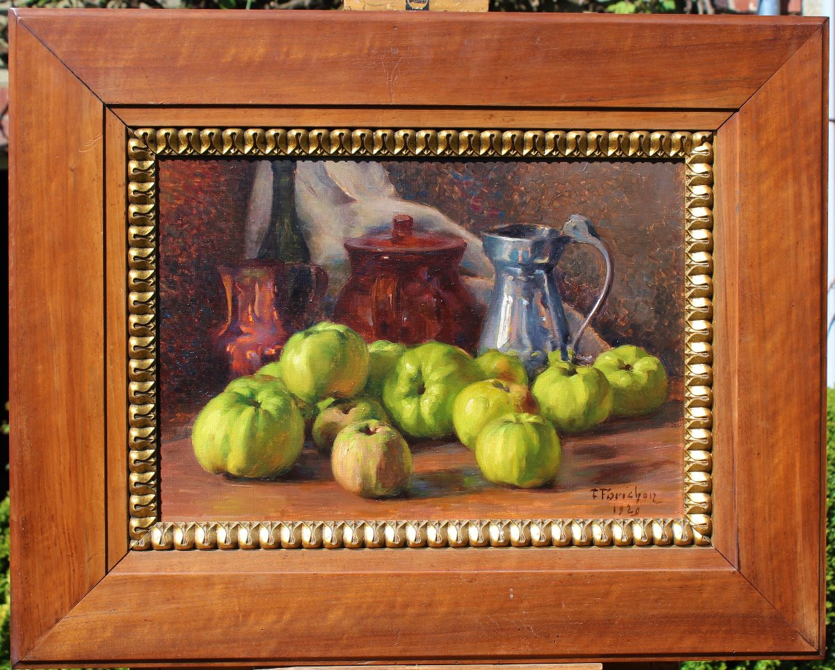 François FORICHON 1865-1952 Nature morte aux pommes, 1929, tableau fruit impressionnisme-photo-2