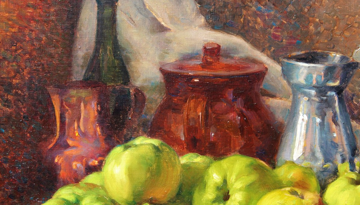 François FORICHON 1865-1952 Nature morte aux pommes, 1929, tableau fruit impressionnisme-photo-3