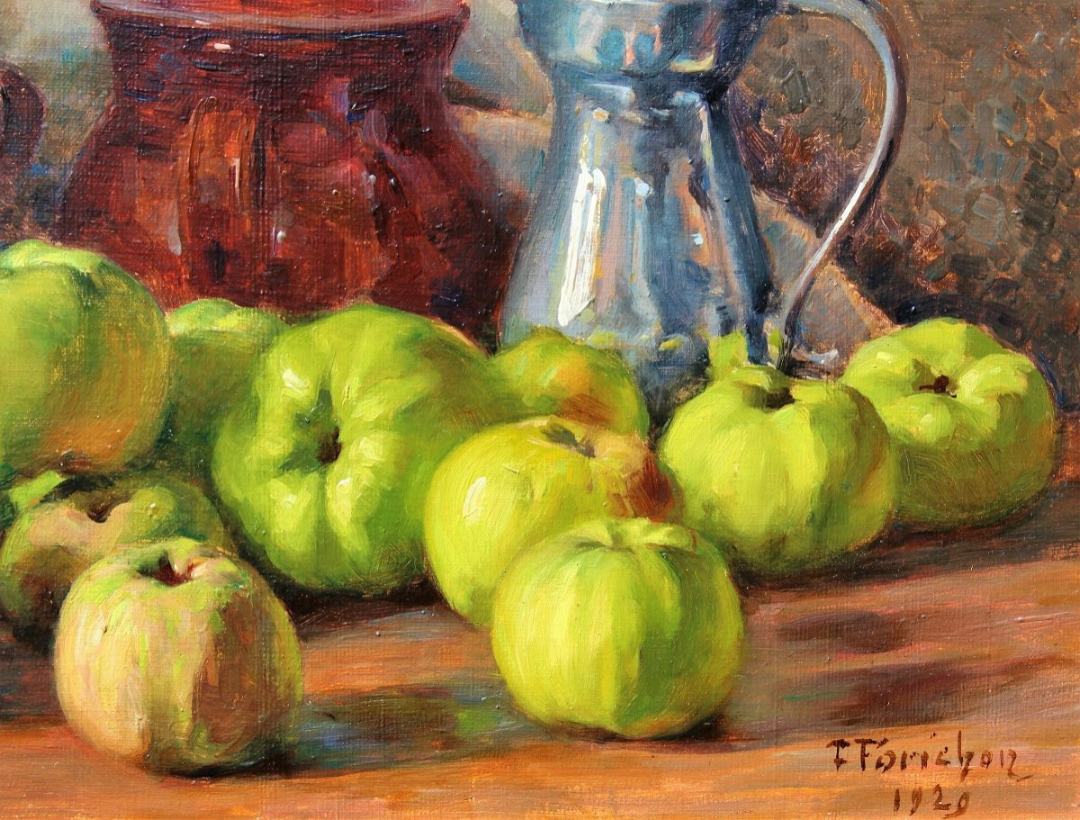 François FORICHON 1865-1952 Nature morte aux pommes, 1929, tableau fruit impressionnisme-photo-1