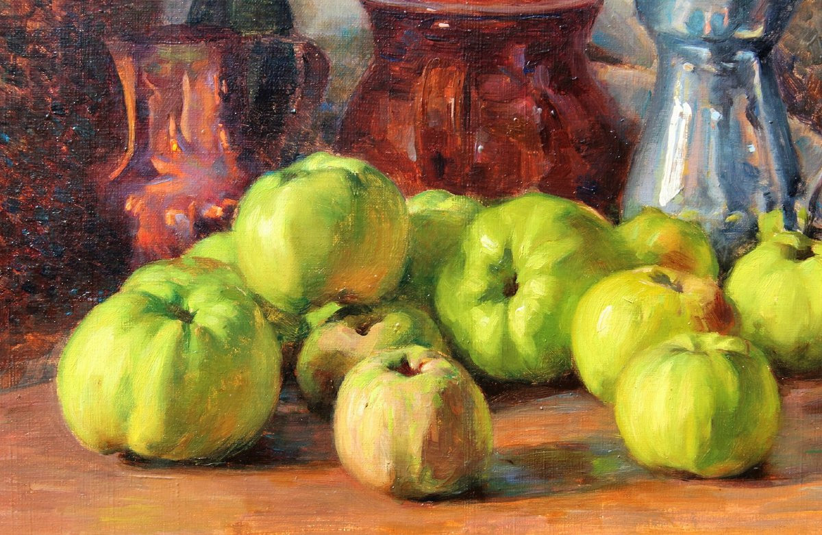 François FORICHON 1865-1952 Nature morte aux pommes, 1929, tableau fruit impressionnisme-photo-2