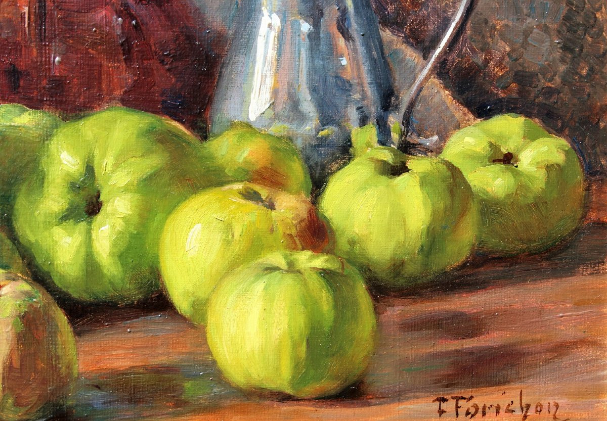 François FORICHON 1865-1952 Nature morte aux pommes, 1929, tableau fruit impressionnisme-photo-4